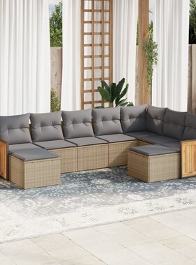 vidaXL 9-delige Loungeset met kussens poly rattan beige