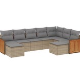 vidaXL 9-delige Loungeset met kussens poly rattan beige