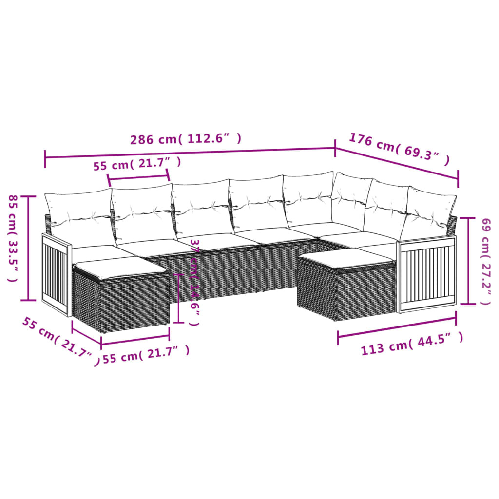 vidaXL 9-delige Loungeset met kussens poly rattan beige