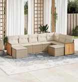 vidaXL 9-delige Loungeset met kussens poly rattan beige