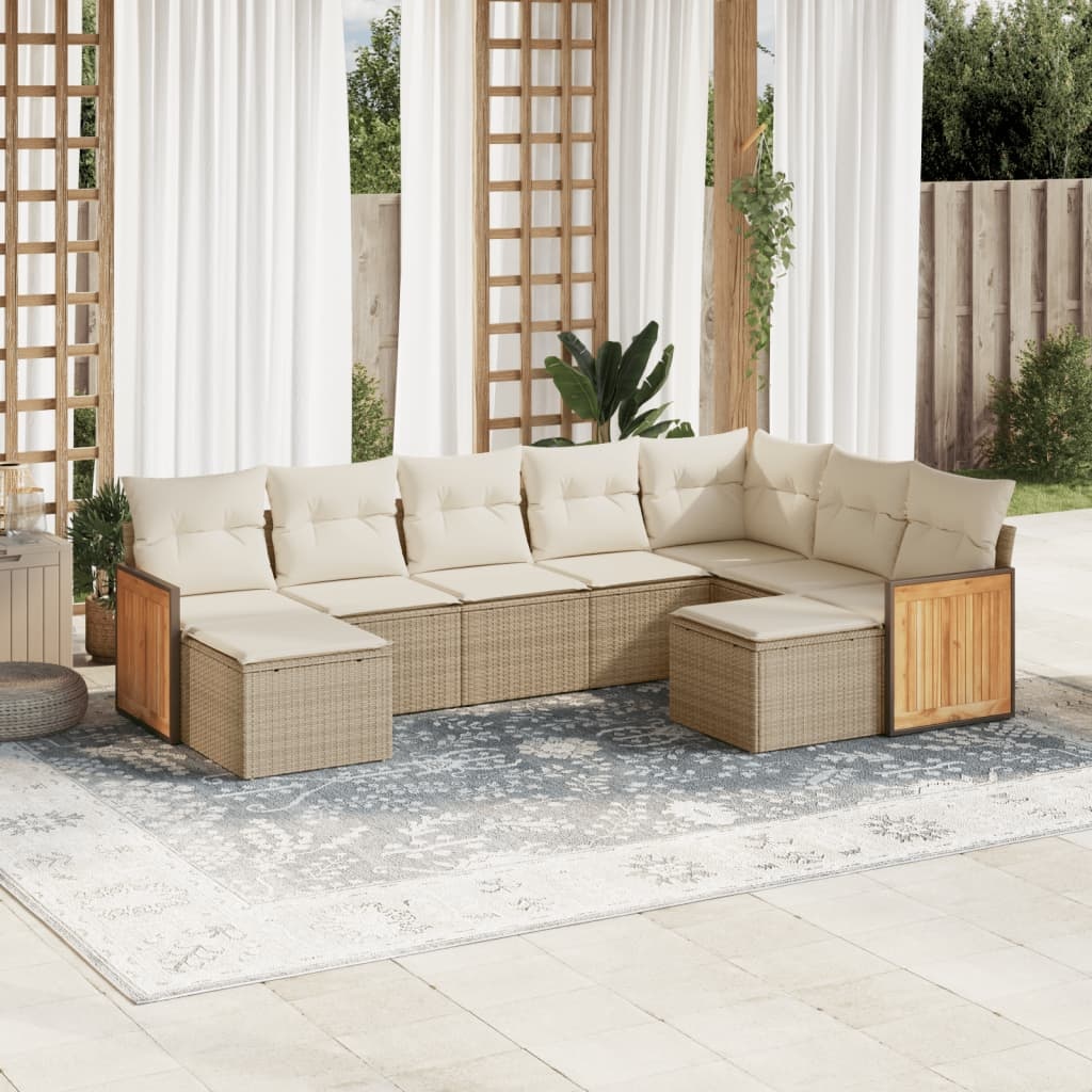 vidaXL 9-delige Loungeset met kussens poly rattan beige