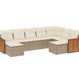 vidaXL 9-delige Loungeset met kussens poly rattan beige