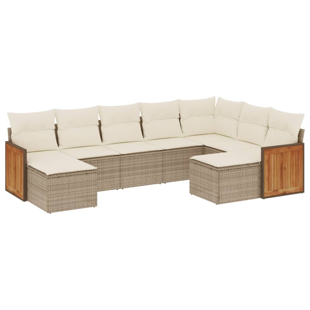 vidaXL 9-delige Loungeset met kussens poly rattan beige