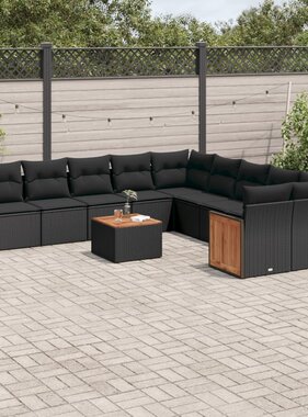 vidaXL 11-delige Loungeset met kussens poly rattan zwart