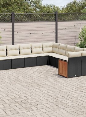 vidaXL 10-delige Loungeset met kussens poly rattan zwart