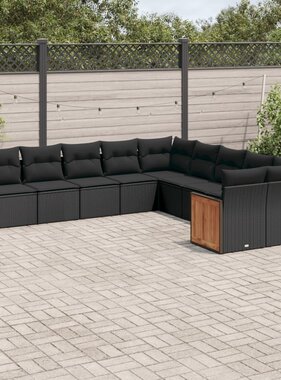 vidaXL 10-delige Loungeset met kussens poly rattan zwart