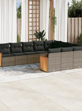 vidaXL 10-delige Loungeset met kussens poly rattan grijs