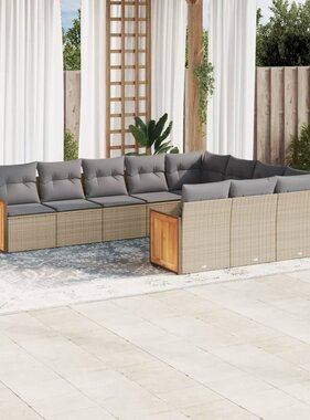 vidaXL 10-delige Loungeset met kussens poly rattan beige