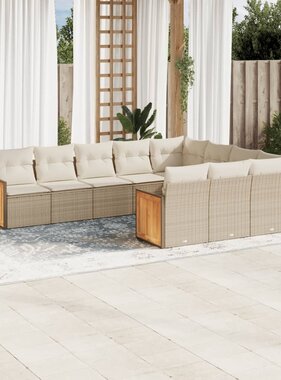 vidaXL 10-delige Loungeset met kussens poly rattan beige