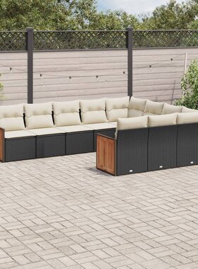 vidaXL 10-delige Loungeset met kussens poly rattan zwart