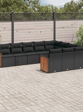 vidaXL 10-delige Loungeset met kussens poly rattan zwart