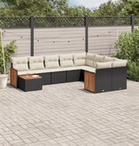 vidaXL 10-delige Loungeset met kussens poly rattan zwart