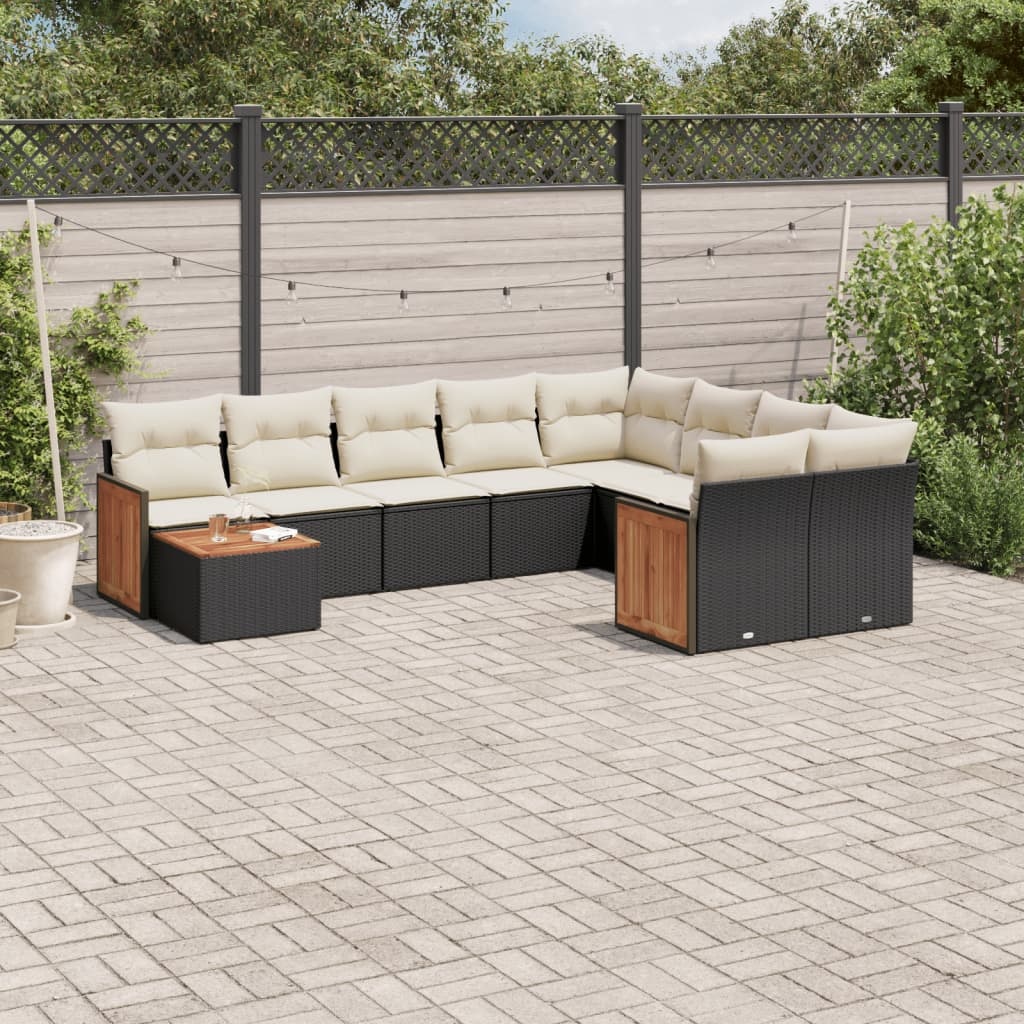 vidaXL 10-delige Loungeset met kussens poly rattan zwart