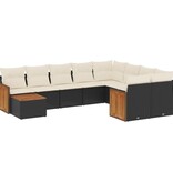 vidaXL 10-delige Loungeset met kussens poly rattan zwart