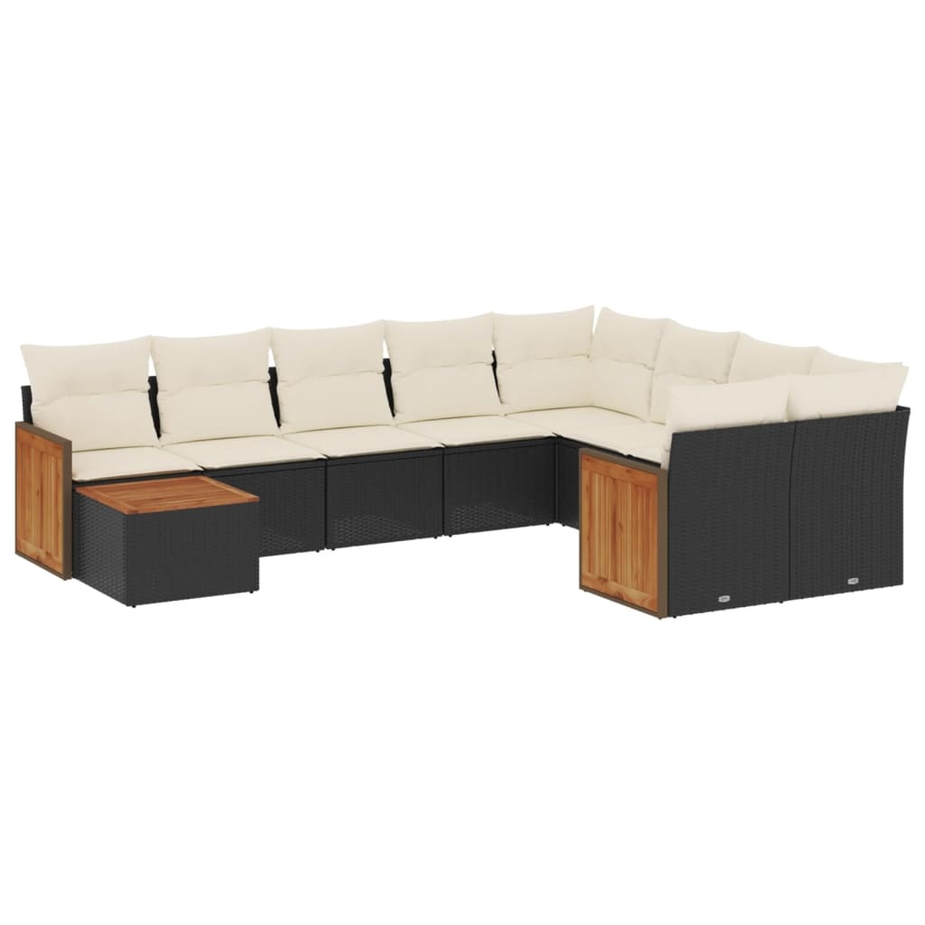 vidaXL 10-delige Loungeset met kussens poly rattan zwart