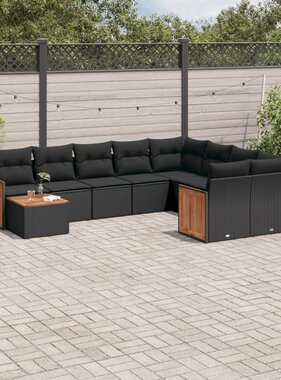 vidaXL 10-delige Loungeset met kussens poly rattan zwart