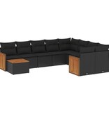 vidaXL 10-delige Loungeset met kussens poly rattan zwart