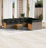 vidaXL 10-delige Loungeset met kussens poly rattan grijs