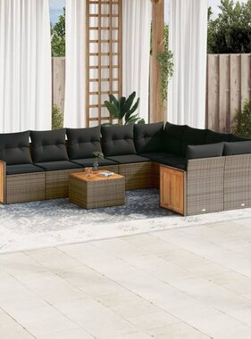 vidaXL 10-delige Loungeset met kussens poly rattan grijs