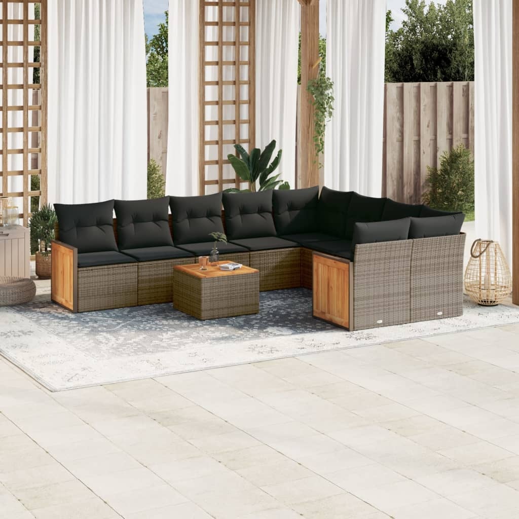 vidaXL 10-delige Loungeset met kussens poly rattan grijs