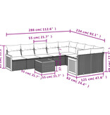 vidaXL 10-delige Loungeset met kussens poly rattan grijs
