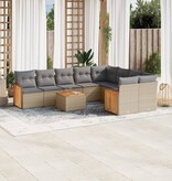 vidaXL 10-delige Loungeset met kussens poly rattan beige