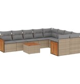 vidaXL 10-delige Loungeset met kussens poly rattan beige