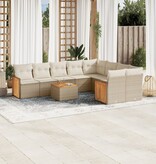 vidaXL 10-delige Loungeset met kussens poly rattan beige