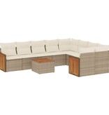 vidaXL 10-delige Loungeset met kussens poly rattan beige