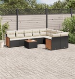 vidaXL 10-delige Loungeset met kussens poly rattan zwart