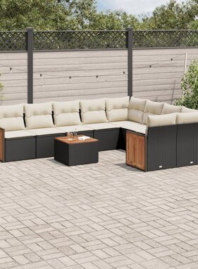 vidaXL 10-delige Loungeset met kussens poly rattan zwart