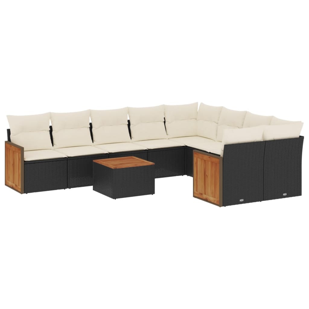 vidaXL 10-delige Loungeset met kussens poly rattan zwart