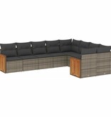 vidaXL 9-delige Loungeset met kussens poly rattan grijs