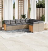 vidaXL 9-delige Loungeset met kussens poly rattan beige