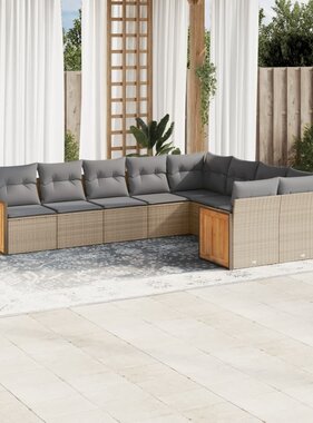 vidaXL 9-delige Loungeset met kussens poly rattan beige