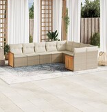 vidaXL 9-delige Loungeset met kussens poly rattan beige