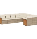 vidaXL 9-delige Loungeset met kussens poly rattan beige