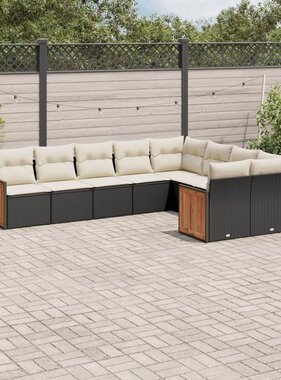 vidaXL 9-delige Loungeset met kussens poly rattan zwart