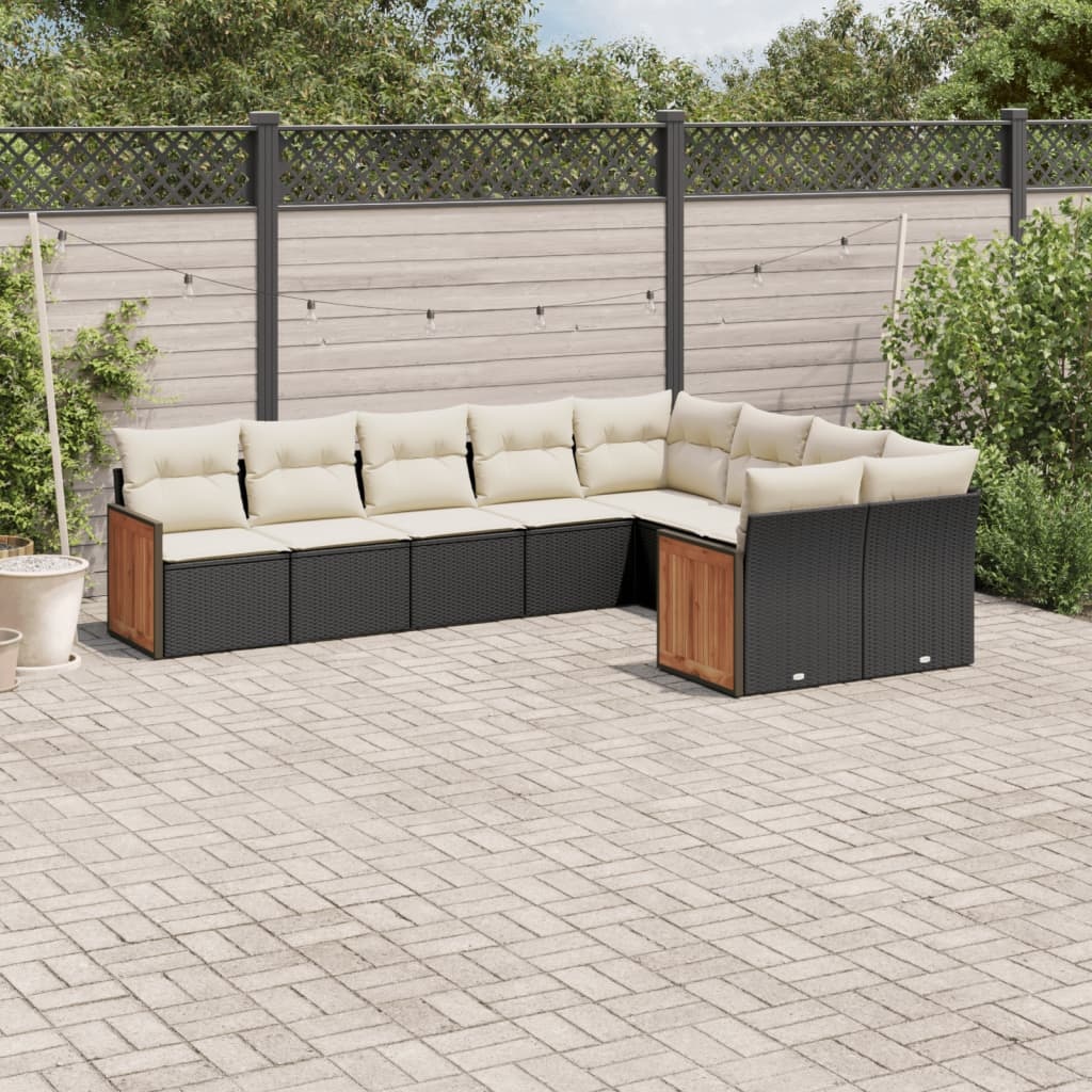 vidaXL 9-delige Loungeset met kussens poly rattan zwart