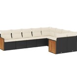 vidaXL 9-delige Loungeset met kussens poly rattan zwart