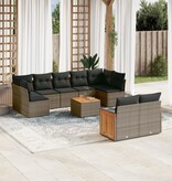 vidaXL 10-delige Loungeset met kussens poly rattan grijs