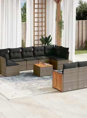 vidaXL 10-delige Loungeset met kussens poly rattan grijs