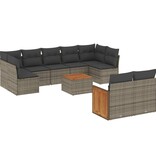 vidaXL 10-delige Loungeset met kussens poly rattan grijs