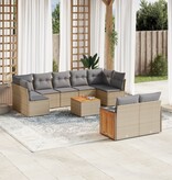 vidaXL 10-delige Loungeset met kussens poly rattan beige