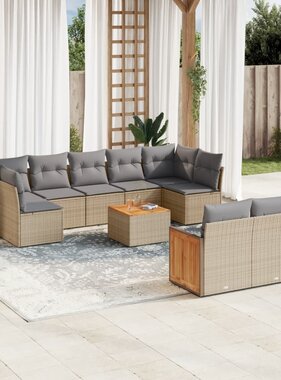 vidaXL 10-delige Loungeset met kussens poly rattan beige