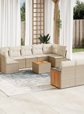 vidaXL 10-delige Loungeset met kussens poly rattan beige