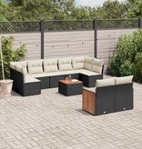 vidaXL 10-delige Loungeset met kussens poly rattan zwart