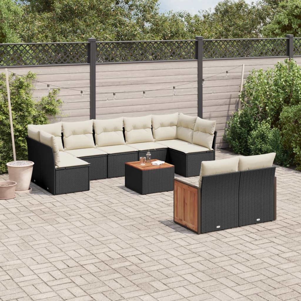 vidaXL 10-delige Loungeset met kussens poly rattan zwart