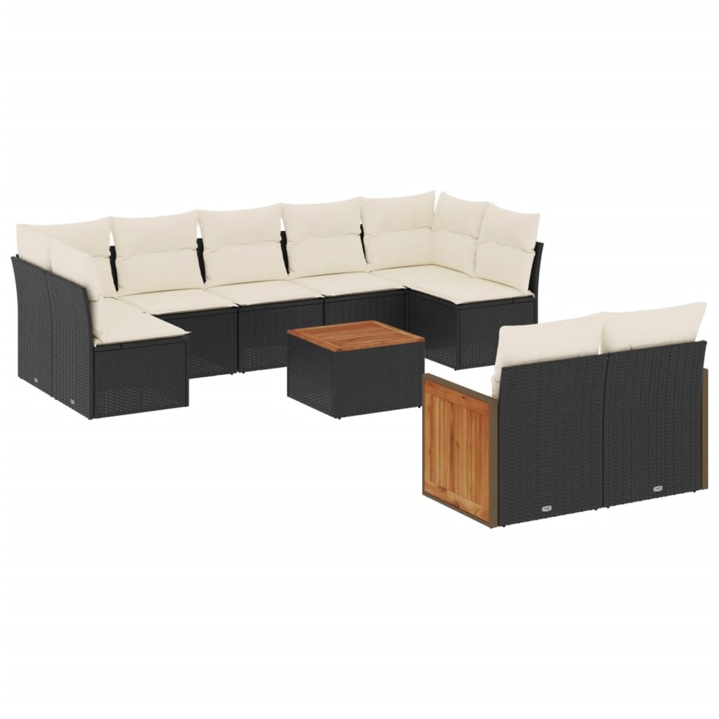 vidaXL 10-delige Loungeset met kussens poly rattan zwart