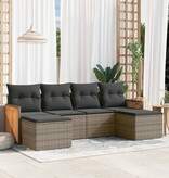 vidaXL 6-delige Loungeset met kussens poly rattan grijs